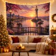thumbnail image 3 of Floral Garden Romanticized with Riverfront Cityscape at, Mystical Fantasy for Space Lovers, Wall Decor, Valentine'S Day Gift, Tapestry Wall Hanging for Dorm and Living Room, 3 of 7