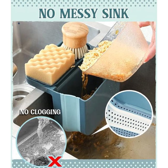 Oleegame 1PC Spoon And Lid Rest Sink Double Suction Cup Retractable Dry And Wet Separation Residue Filter Rack Blue