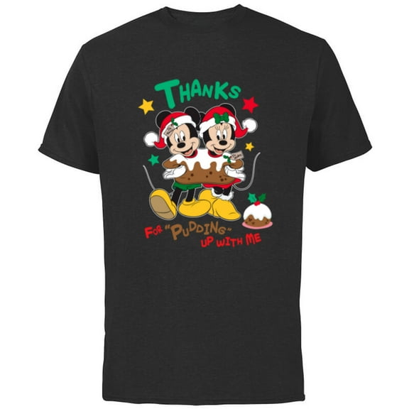 Disney Mickey and Minnie Mouse Christmas Pudding Up with Me - Short Sleeve Cotton T-Shirt for Adults - Customized-Black