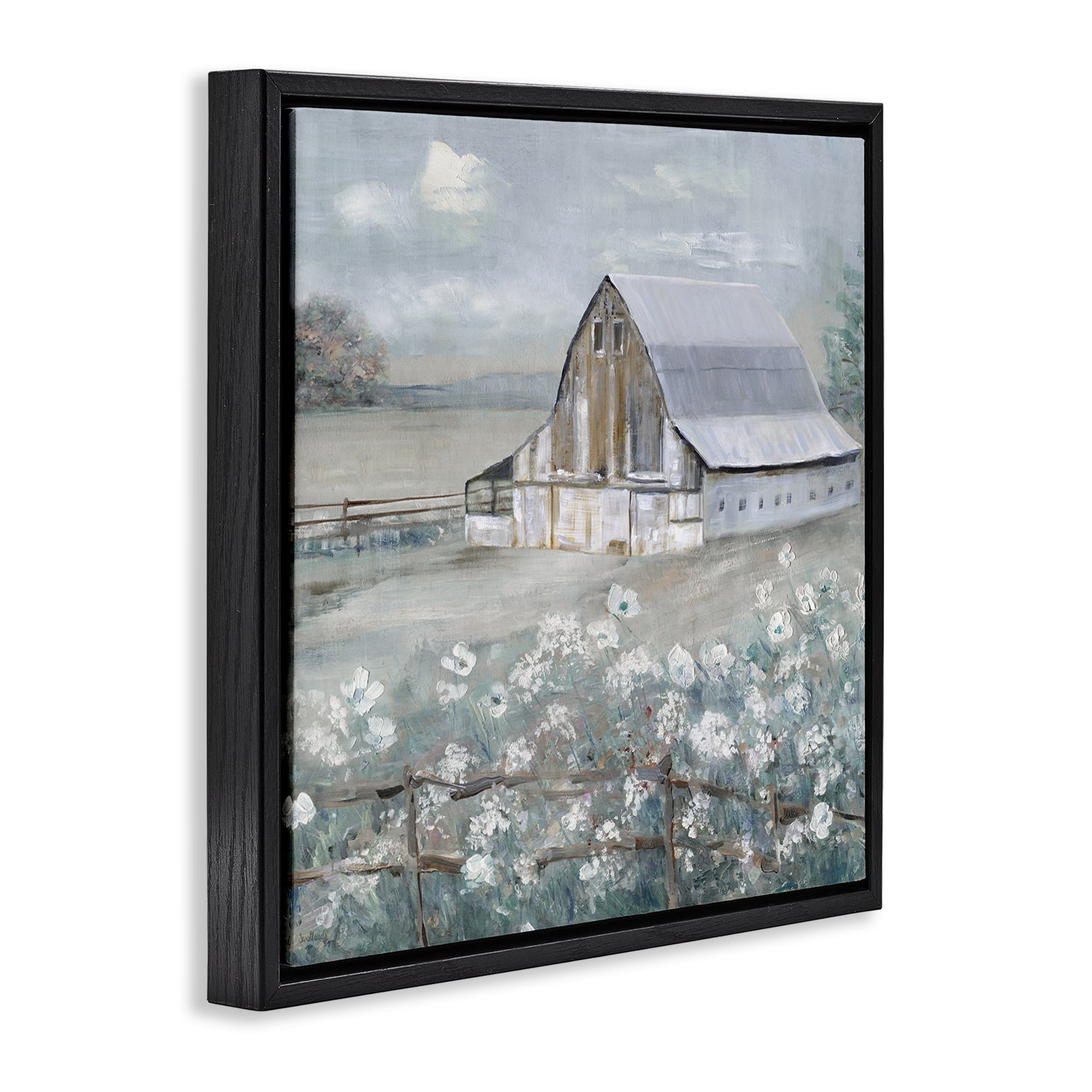 Stupell Industries Blooming Farmhouse Meadow Landscape & Nature Painting Black Floater Framed Canvas Art Print Wall Art, 18 x 18