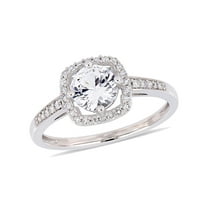 1.00 Carat (Ctw) Lab Created White Sapphire Halo Engagement Ring in 10K White Gold with Diamonds