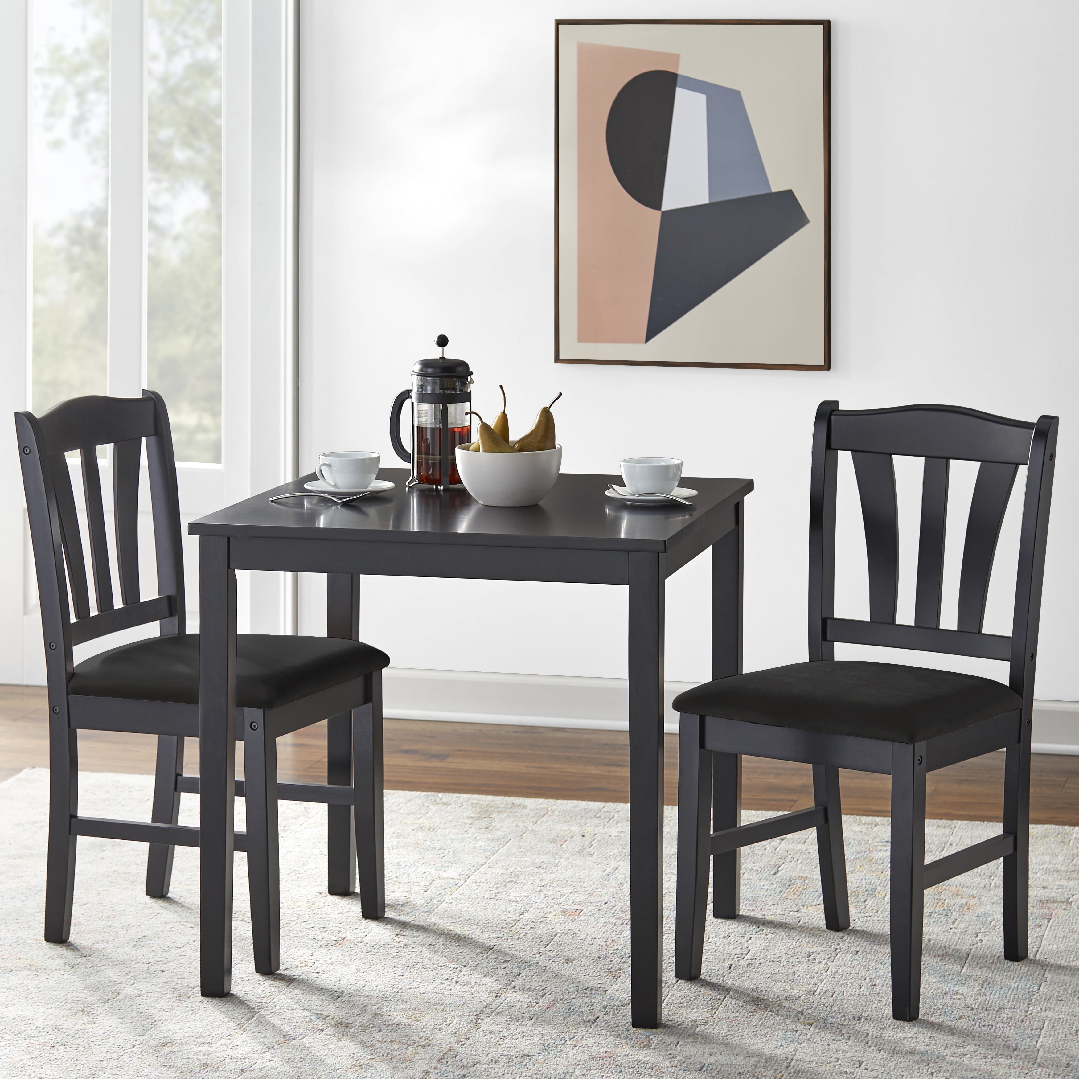 TMS Metropolitan 3 -Piece Durable Wood Farmhouse Dining Set with Table and Chairs, Black