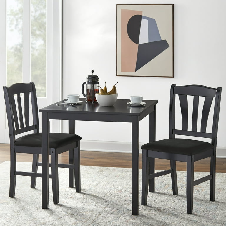 TMS Metropolitan 3 Piece Durable Wood Farmhouse Dining Set with Table and Chairs Black