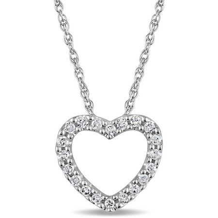 Miabella 1/10 Carat T.W. Diamond 10kt White Gold Open-Heart Pendant, 17