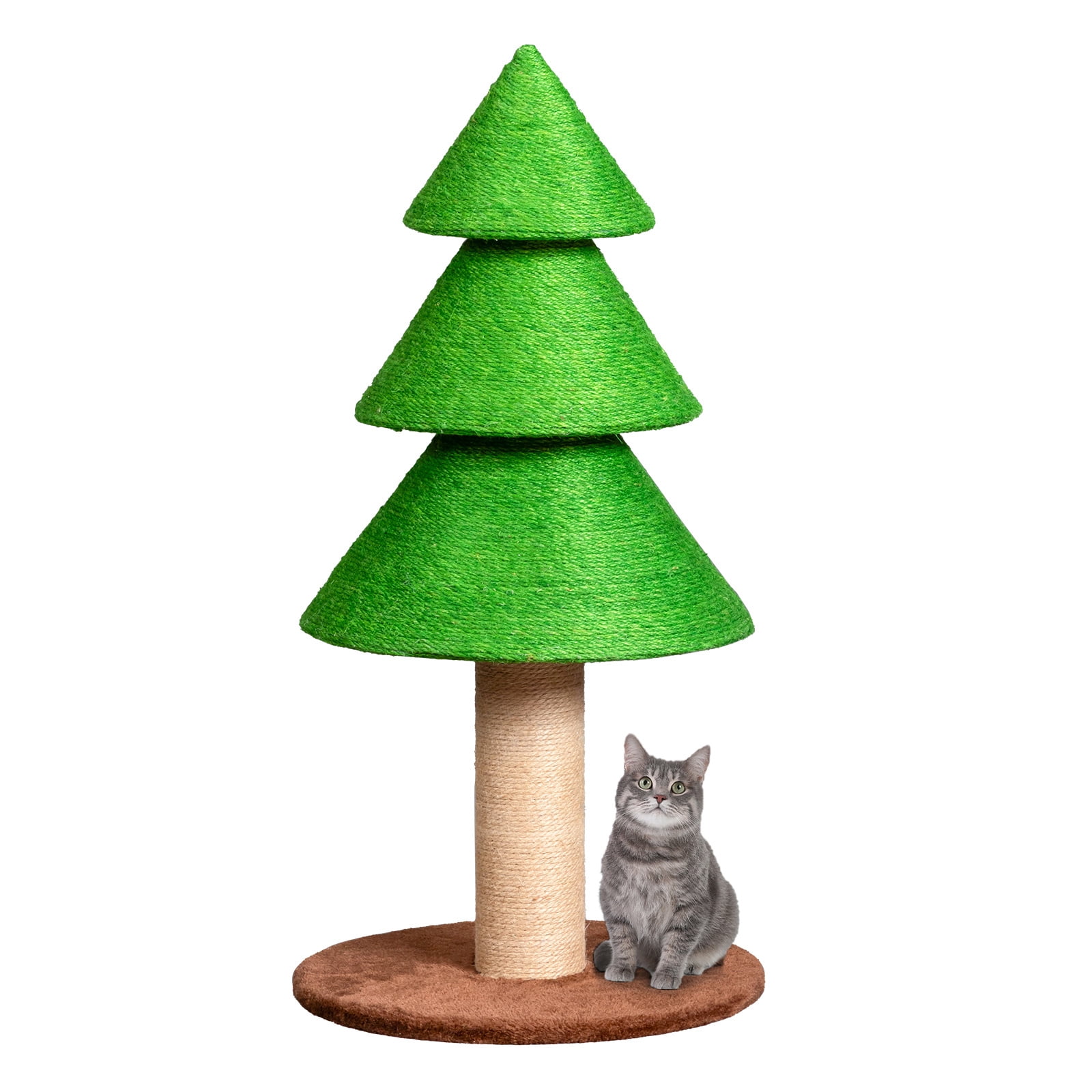 Zephypaws 31.5" Christmas Tree Cat Tower for Indoor Cats, Festive Cat Scratching Post with Natural Sisal Rope & Plush Cushion Base, Holiday Cat Furniture, Grass Green