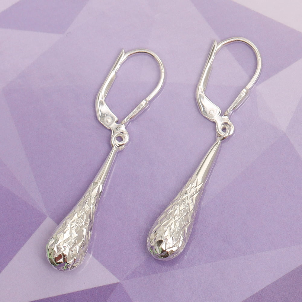 LeCalla 925 Sterling Silver Diamond Cut Lever Back Tear Drop Dangle Earrings Jewelry for Women and Teen 38MM