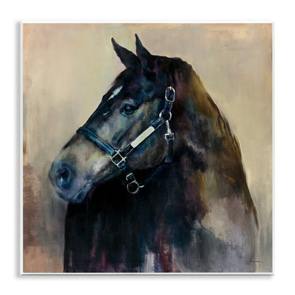 Stupell Industries Ritzy Black Horse Animals Painting Unframed Art Print Wall Art, 12 x 12