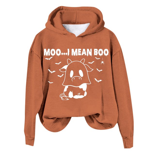 WEAIXIMIUNG Sweatshirts d'Automne pour Femmes Plus Décontracté Je Veux Dire Imprimé Vache Manches Longues Sweat à Capuche