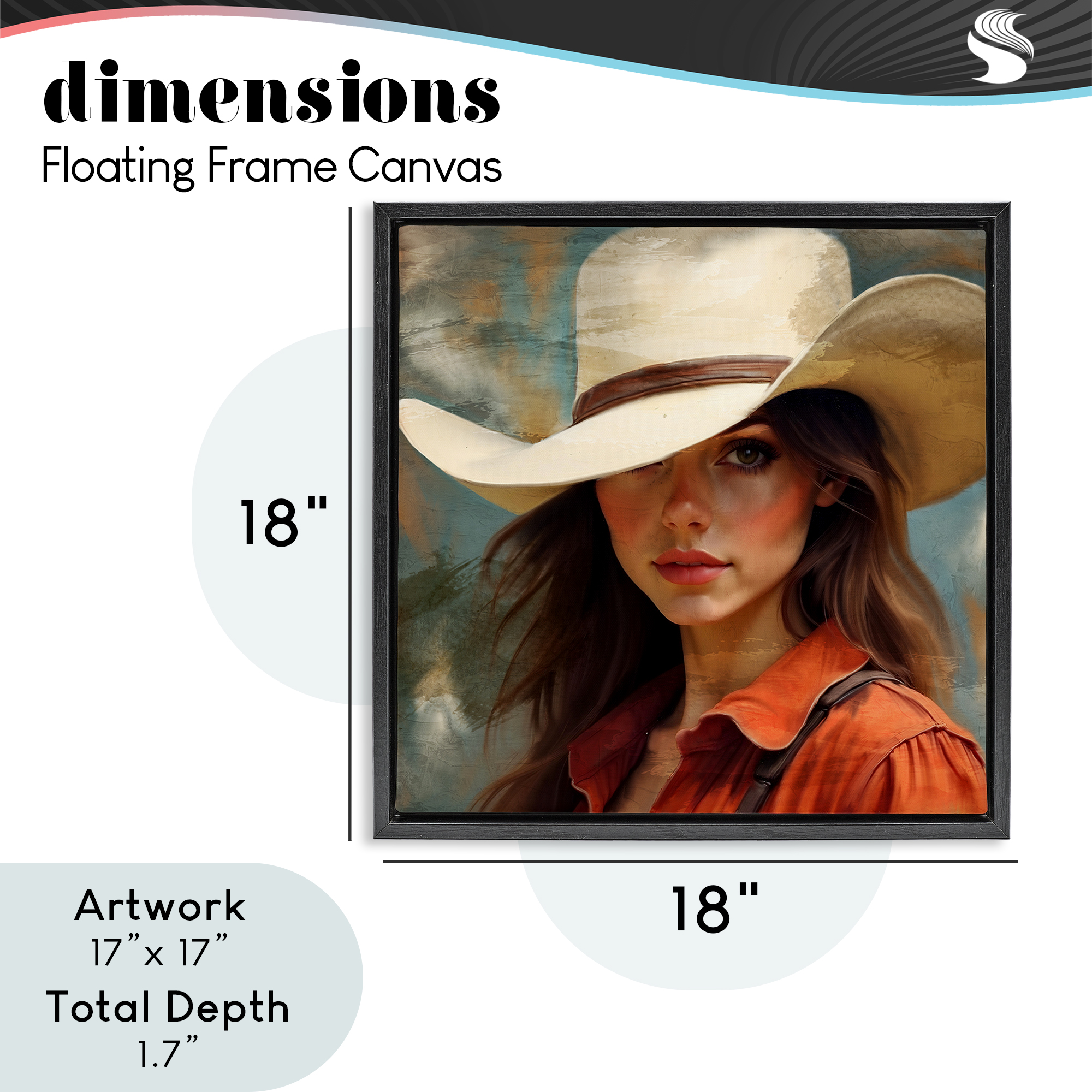 Cowgirl Gaze Beneath Hat Black Framed Floater Canvas Wall Art, design by Kim Allen