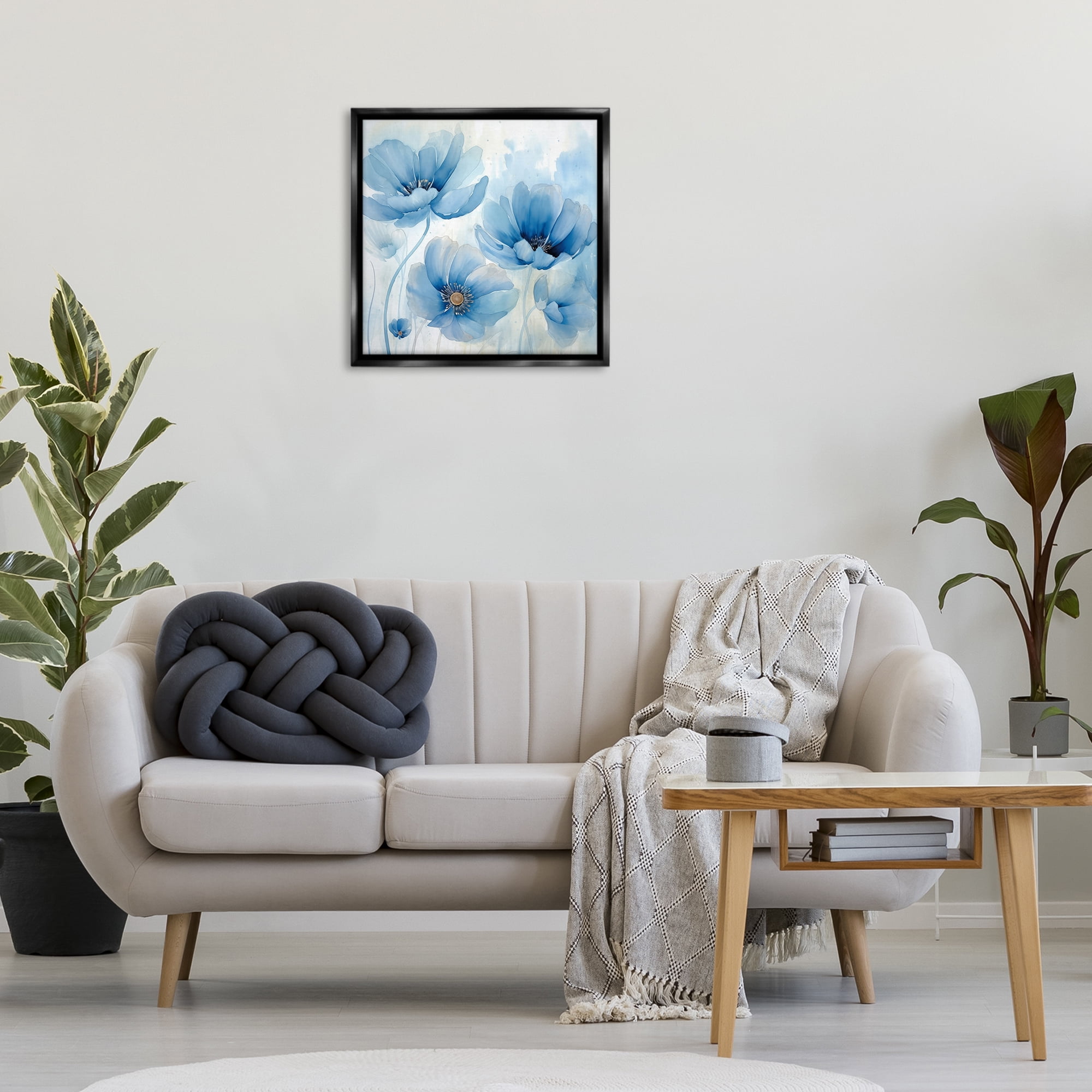 Stupell Industries Blue Poppies Ombre Plants & Flowers Painting Black Floater Framed Canvas Art Print Wall Art, 25 x 25