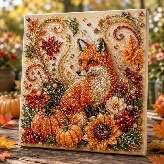 Autumn Pearl Painting Kit, Fall Diamond Art Fox Pattern Bead Crafts Home Décor