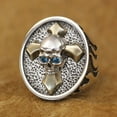 thumbnail image 6 of Blue CZ Eyes Brass Cross 925 Sterling Silver Fire Skull Ring TA445 US Size 10, 6 of 16
