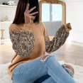 thumbnail image 2 of LYXSSBYX Women Fall Sweaters for Women 2022 Hot Sale Clearance Women's O-Neck Loose Solid Color Temperament Long Sleeve Sexy Knitting Tops Sweater, 2 of 9