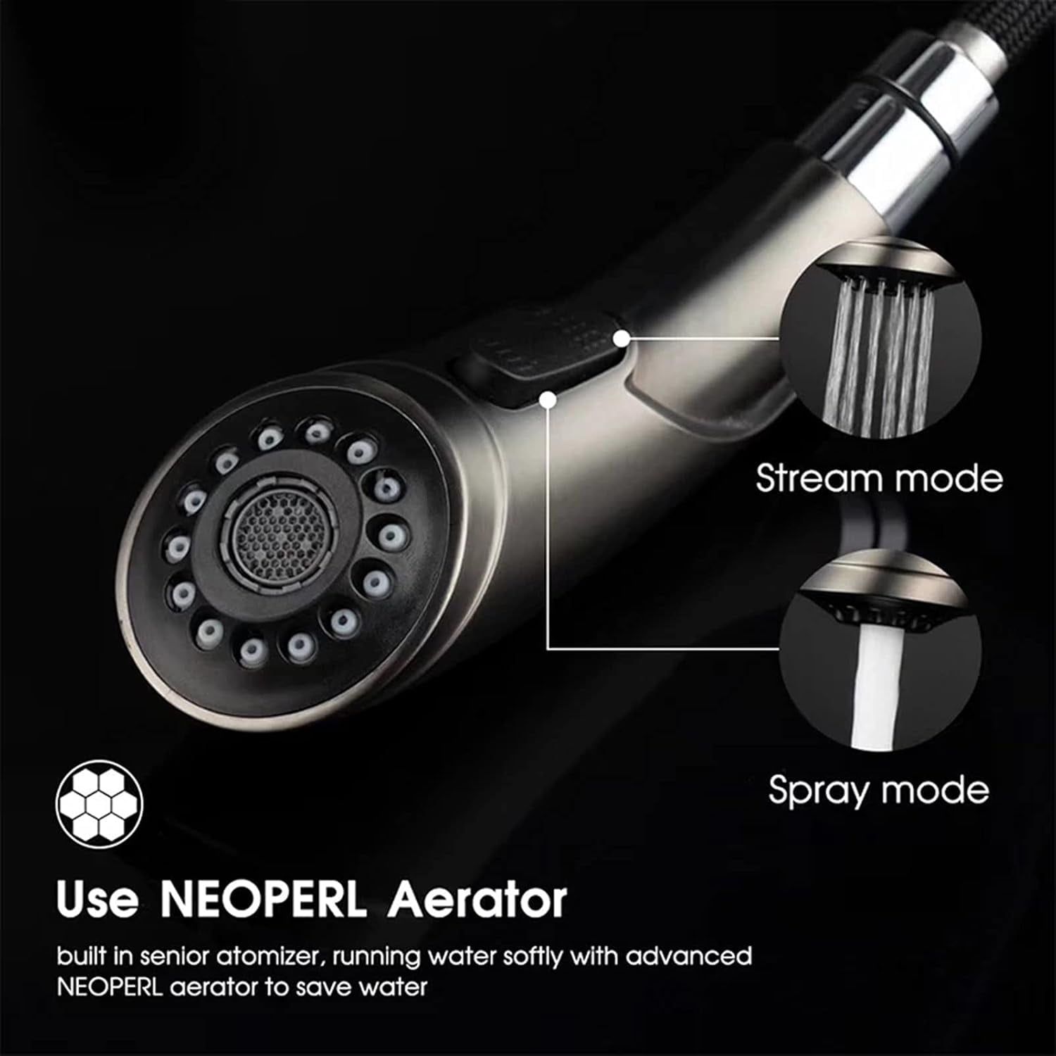 Kitchen Faucet Pull Out Brass Kitchen Sink Tap with Dual Function Sprayer, 360° Swivel High Arc Kitchen Faucet Single Handle Cold and Hot Water Mixer Tap,Black