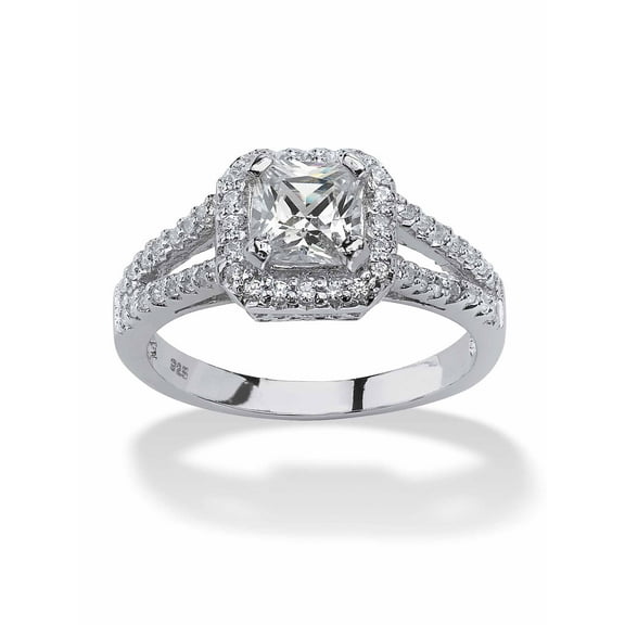 PalmBeach Jewelry 1.63 TCW Princess-Cut Cubic Zirconia Engagement Ring in Platinum-plated Sterling Silver