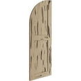 thumbnail image 3 of Ekena Millwork 18"W x 36"H (18" Low Side) Timberthane Pecky Cypress Two Equal Flat Panel w/Quarter Round Arch Top Faux Wood Shutters (Per Pair), Primed Tan, 3 of 6