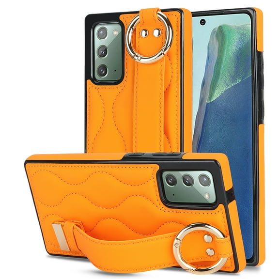 Allytechgroup Galaxy Note 20 Case with Keychain, Luxury Girly PU Leather Back Cover Bracket Stand Shockproof Bumper Drop Proof Phone Case Cover for Samsung Galaxy Note 20, Orange