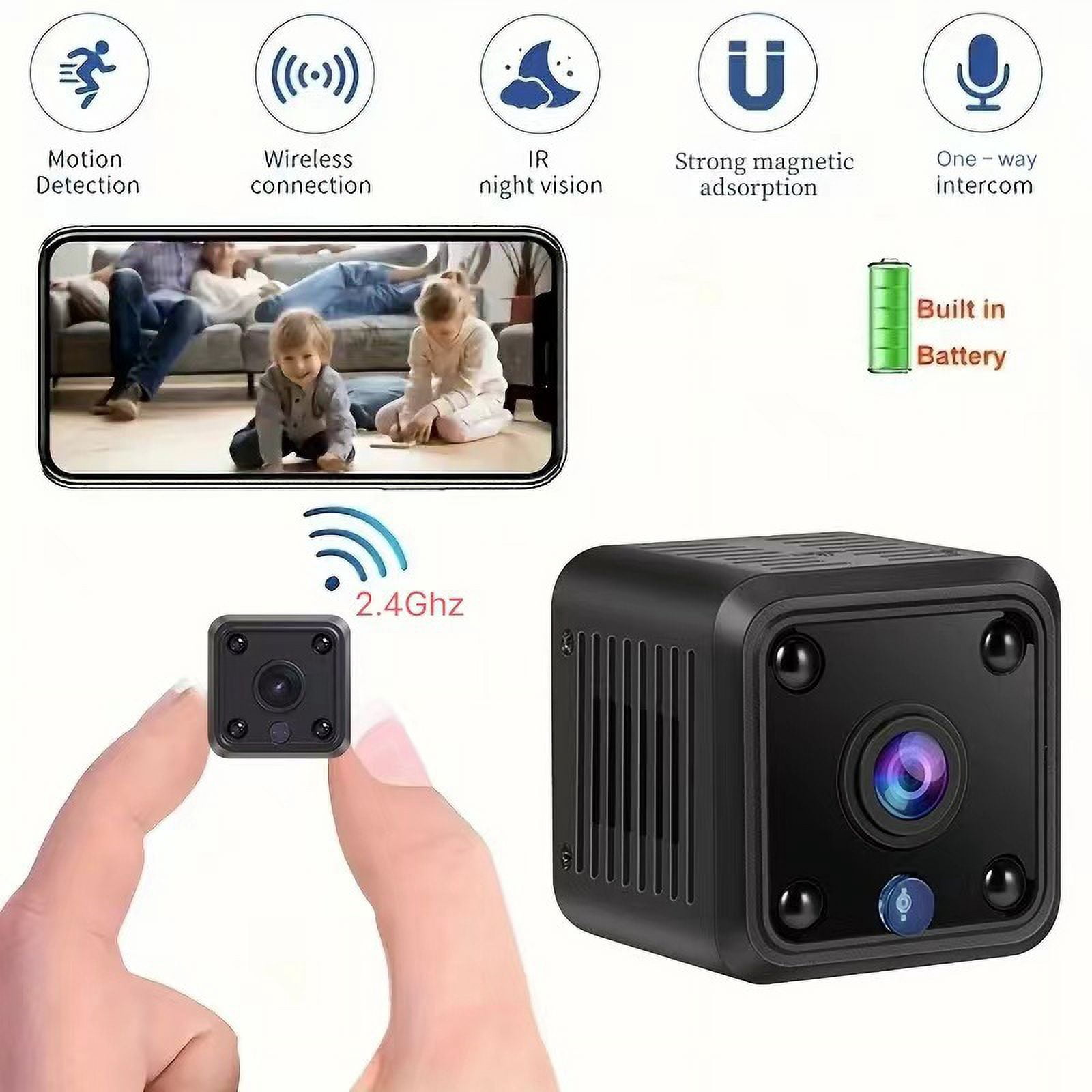 Qhkie Mini Security Camera,WiFi Night Vision Motion Detection Surveillance CameraIndoor Outdoor Camera for Baby Pet Nanny
