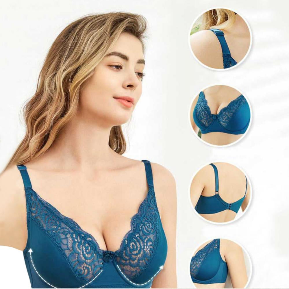 Valcatch Women's Lace Underwire Bra Plus Size 3/4 Cups Thin Push up  Underwear Unlined Unpadded Full Coverage Breathable Everyday Bra