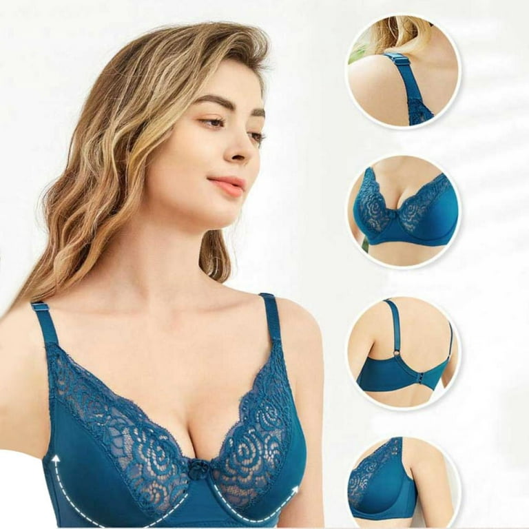 Women's Underwire Lace Unlined Everyday Bra Minimizer Full Coverage  Bralette 48C