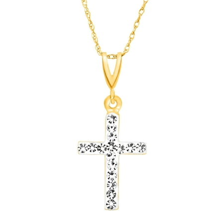 Luminesse Cross Pendant Necklace with Swarovski Crystals in 14kt Gold