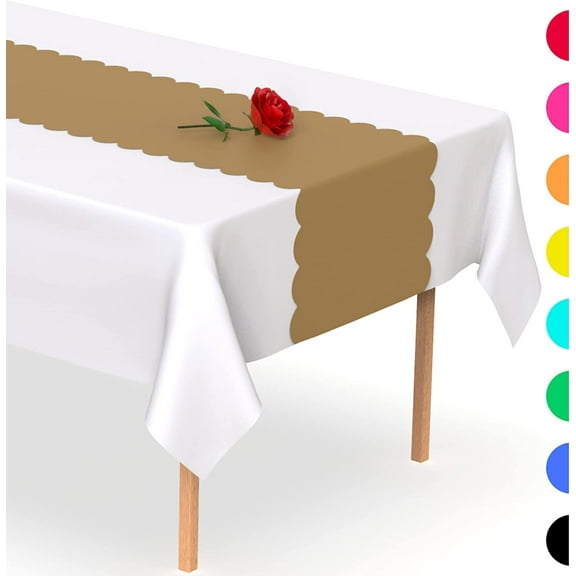 Gold Scallop Disposable Table Runner. 5 Pack 14 x 108 inch. Plastic Table Runner Adds A Pop of Color To Your Party Table, by Swanoo