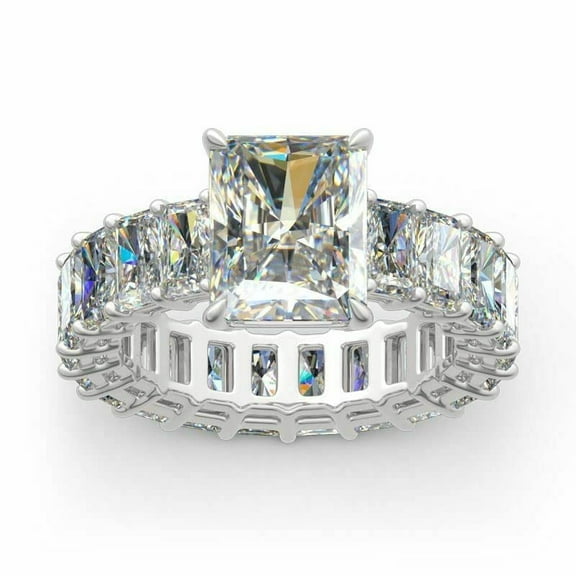 HeartsAndYou 5.5ct Radiant Cut Moissanite Solitaire Eternity Engagement Ring for Women 18k White Gold over Silver