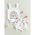thumbnail image 2 of Coduop Baby Girl Clothes Suits Sleeveless Frills Sling Romper Rainbow Shorts 2Pcs Outfit Set, 2 of 8