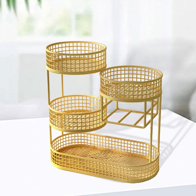 Cesta de frutas de metal de múltiples niveles de hierro forjado Counter Counter Gran capacidad Vegetales Estado de almacenamiento de vegetales soporte Oro