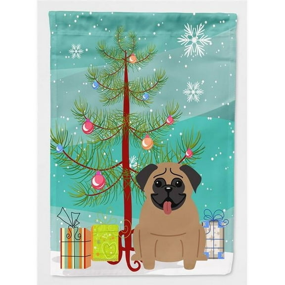 Caroline's Treasures BB4130CHF Merry Christmas Tree Pug Brown Flag Canvas House Size , Large, multicolor