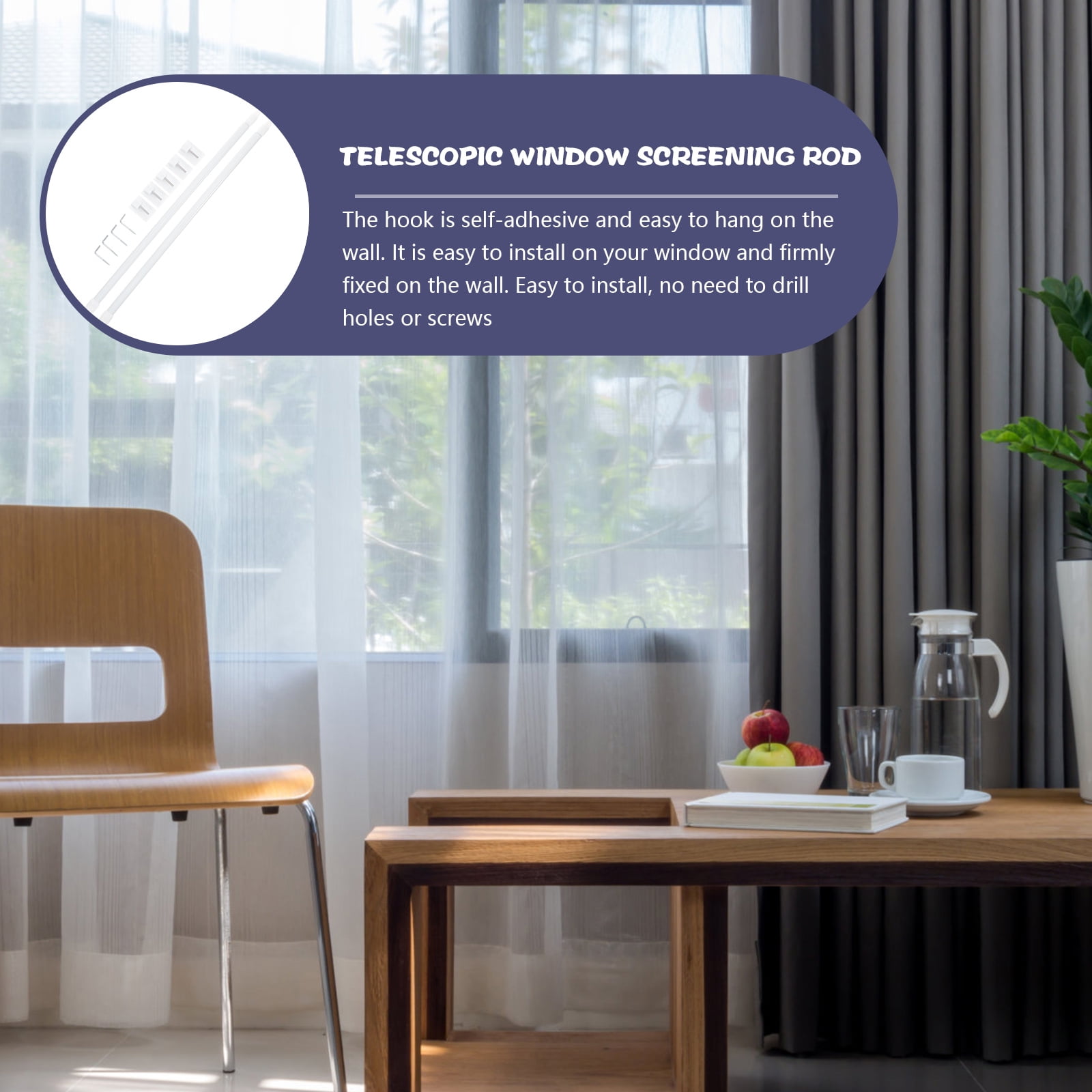 2 Pcs Window Screen Tension Curtain Rod Adjustable Stick Without Drilling Plastic Spring Rods Extendable