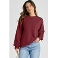 thumbnail image 5 of Women's Burgundy Plain Drop Shoulder Crewneck Pullover Sweatshirt - Cozy Casual Style | [ZhiHiMeRi] | (US 12-14)L, 5 of 12