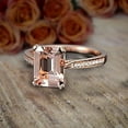 thumbnail image 3 of 1.50 Carat Peach Pink Morganite (7x5mm Emerald Cut Morganite) and Diamond Moissanite Engagement Ring with 18k Gold Plating, 3 of 4