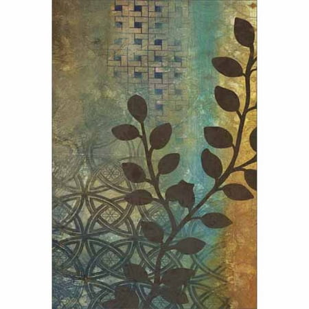 Leaf Branch Silhouette on Textured Patterned Nature Painting Blue & Tan Canvas Art by Pied Piper