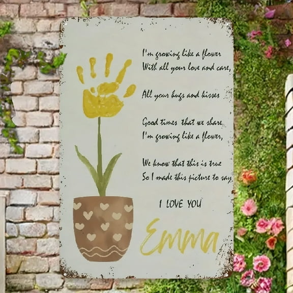 1pc, 2D Flat I'm Growing Like A Flower Hand Handprint Art Mother's Day Mom Mum Keepsake Craft Best Vintage Fun Home Decor Iron Signs, Vintage Metal Signs, Perfect for Posters Metal Signs, for Man