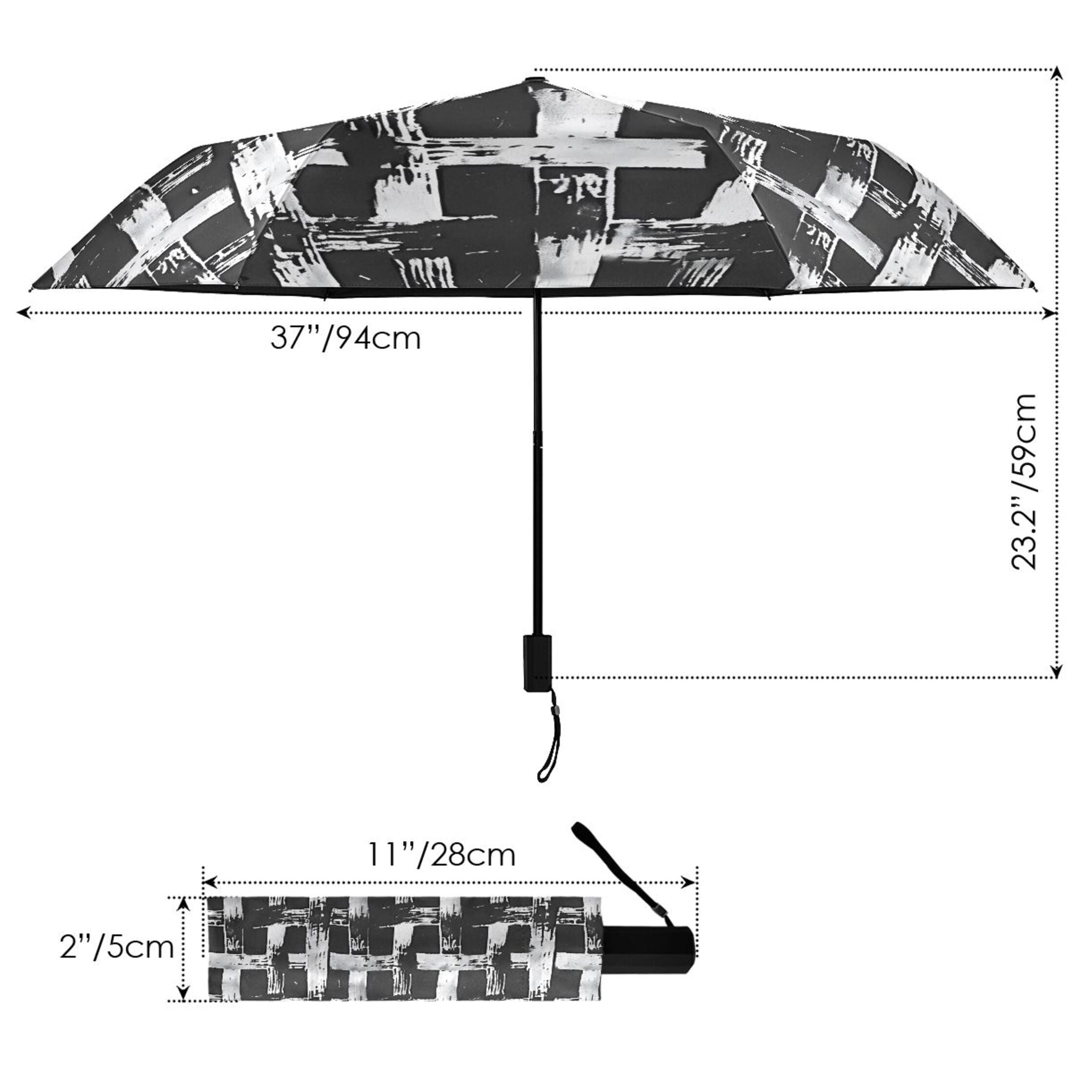 Black and White Basket Compact Sun Umbrella Windproof Travel Umbrellas for Rain Strong Portable UV Protection