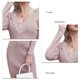 thumbnail image 4 of Vestido ajustado de manga larga color caqui para mujer, talla L, vestido de punto con escote en V y detalle de encaje, 4 of 5