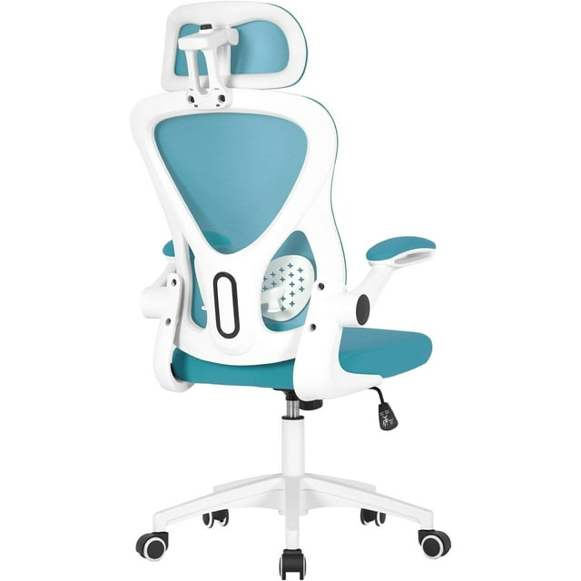 BestOffice Computer Office Chair High Back Ergonomic Swivel Task, Lumbar Support Adjustable Headrest Flip-up Armrests for Home Office, Blue