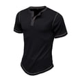 thumbnail image 5 of Hanerdun Men Button-Up T-Shirts Male Casual Tops Crew Neck Blouse Black S, 5 of 5