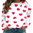 thumbnail image 1 of PENGXIANG Femmes Saint-Valentin Pull-Over Sweat-Shirts Coeur Lettre Imprimé Manches Longues Col Rond Tops Blanc Rose Coeur L, 1 of 4