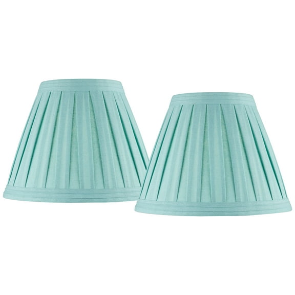Springcrest Set of 2 Pleat Empire Lamp Shades Turquoise Blue Medium 7" Top x 14" Bottom x 11" High Spider Harp and Finial Fitting