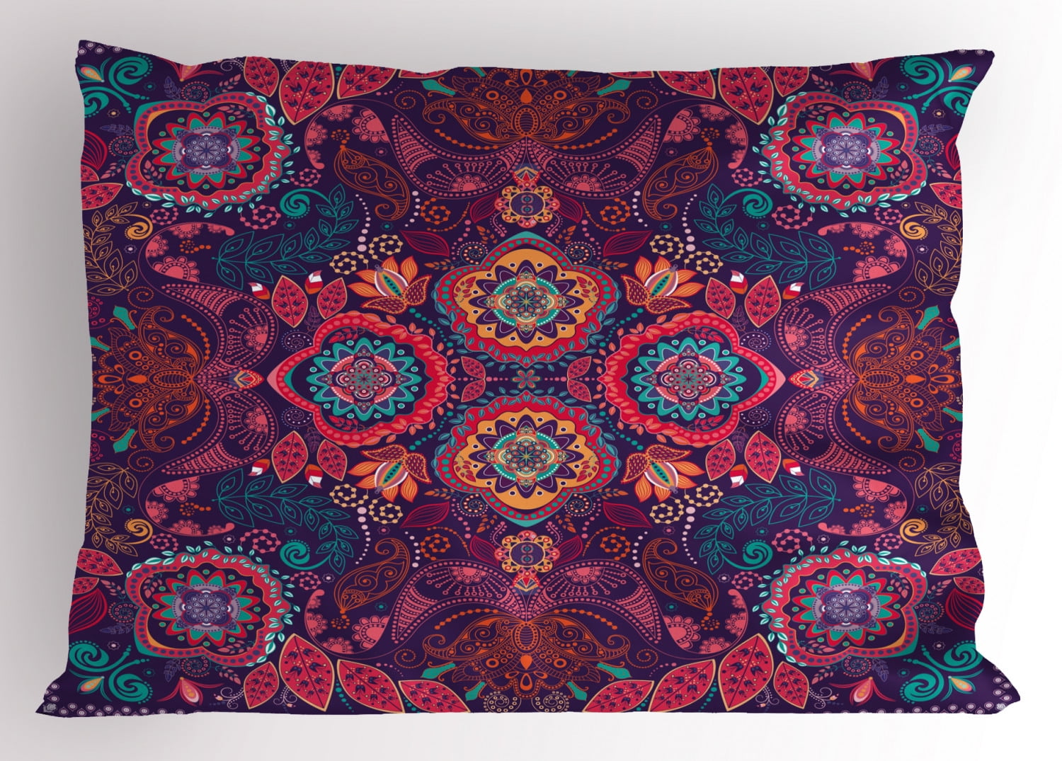 Paisley Pillow Sham Modern Classic Ethnic Asian Design with Dots Leaves and Flowers Artistic Print, Decorative Standard Size Printed Pillowcase, 26 X 20 Inches, Multicolor, by Ambesonne