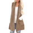 thumbnail image 2 of YDFCWXW Womens Sleeveless Sherpa Vest with Pockets Lapel Open Front Fleece Cardigan Sweater Fuzzy Jacket Coat (Khaki, XL), 2 of 8