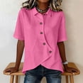 thumbnail image 5 of Women's Asymmetrical Placket Button-Down Shirt Casual Regular Fit Short Sleeve Tops Spring Summer Daily Top 3XL, 5 of 5