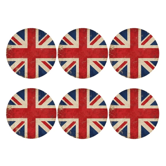 Set of 6 British Flag Pattern Drink Coasters for Coffee Table Leather Coaster for Decor Housewarming Round Shape