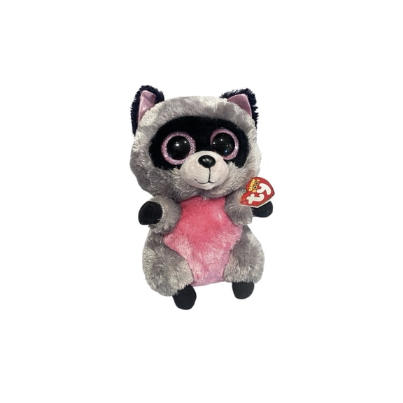 Ty Beanie Boos - ROCCO the Raccoon (6" Plush)(GLITTERY EYES)(BONUS 1 FUN CHOPS & 1 TY CARD)