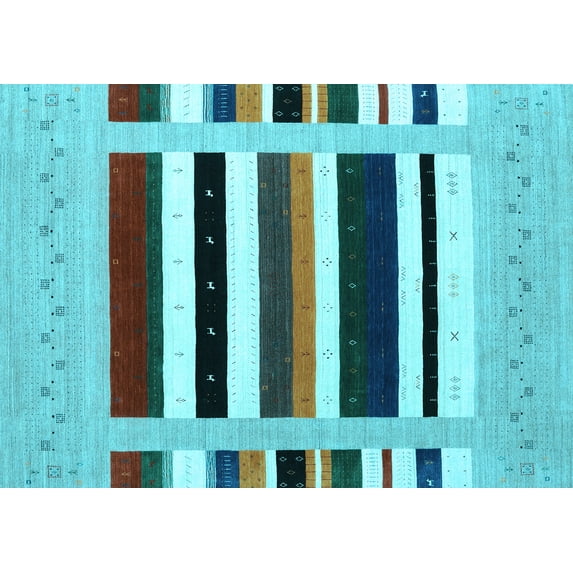Ahgly Company Indoor Rectangle Abstract Light Blue Contemporary Area Rugs, 2' x 4'