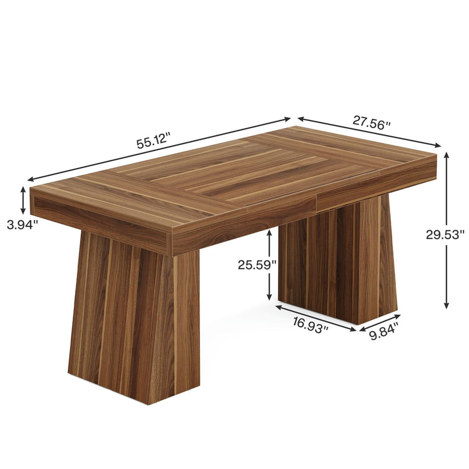 Demi Bonn 55" Wood Executive Computer Desk, Modern Duty Study Writing Gaming Table for Home Office, Rectangle Workstation, Brown