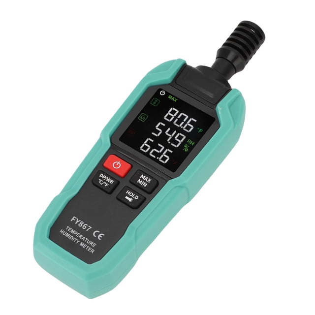 Digital Thermo Hygrometer, Quick Refresh Ambient Reverse Display Screen Handheld Temperature Humidity Meter Wet Bulb High Precise with Flashlight for Warehouse
