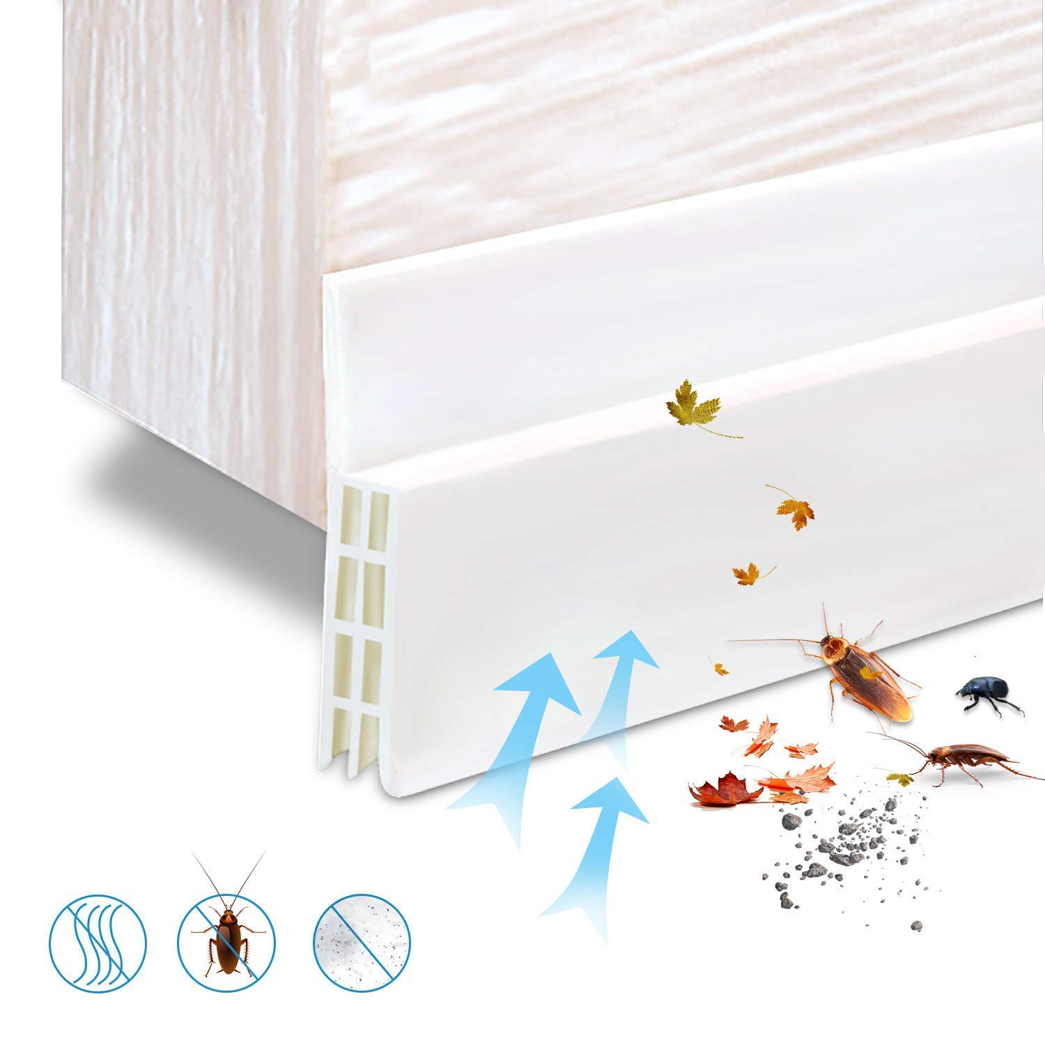 Self-Adhesive Door Sweep & Draft Stopper - 2" X 39" White Weather Stripping, Easy Install, Cuts To Size